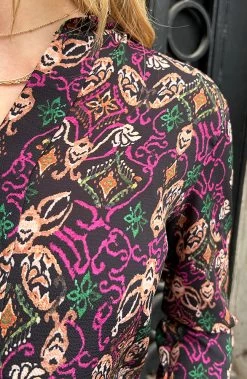 V-hals Print Blouse Zwart Magenta -Kleding Promotie Winkel V hals Print Blouse Zwart Magenta 586x900 1