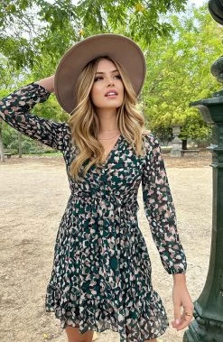 V-hals Strik Jurk Dots Smaragd -Kleding Promotie Winkel V hals Strik Jurk Dots Smaragd 4 586x900 1