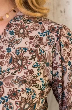 V-hals Strik Jurk Flower Beige -Kleding Promotie Winkel V hals Strik Jurk Flower Beige 4 586x900 1