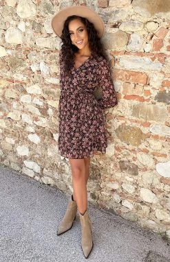 V-hals Strik Jurk Flower Multi -Kleding Promotie Winkel V hals Strik Jurk Flower Multi 586x900 3