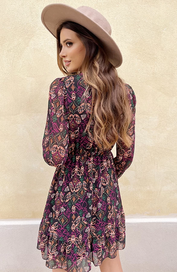 V-hals Strik Jurk Print Multi 7 V-hals Strik Jurk Print Multi - Afbeelding 5