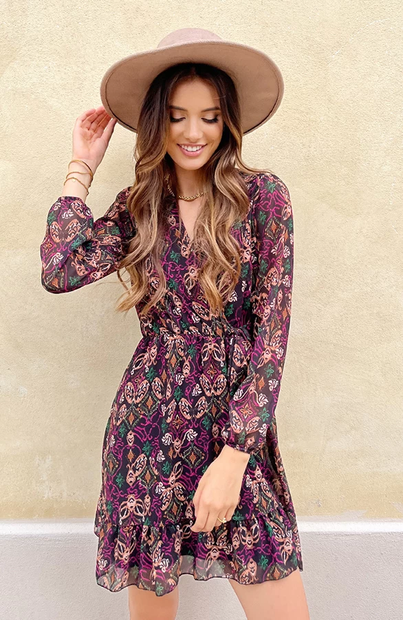 V-hals Strik Jurk Print Multi 3 V-hals Strik Jurk Print Multi