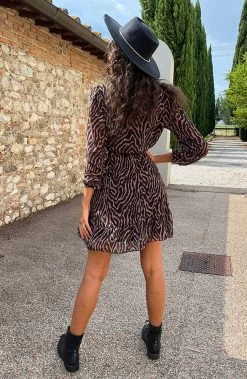 V-hals Strik Jurk Zebra Camel -Kleding Promotie Winkel V hals Strik Jurk Zebra Camel 586x900 2
