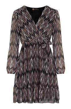 V-hals Strik Jurk Zigzag Choco -Kleding Promotie Winkel V hals Strik Jurk Zigzag Choco 586x900 2