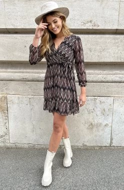 V-hals Strik Jurk Zigzag Choco -Kleding Promotie Winkel V hals Strik Jurk Zigzag Choco 7 586x900 1