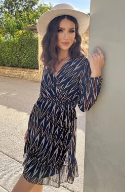 V-hals Strik Jurk Zigzag Kobalt -Kleding Promotie Winkel V hals Strik Jurk Zigzag Kobalt 2 586x900 1