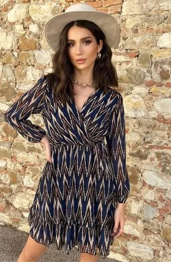 V-hals Strik Jurk Zigzag Kobalt -Kleding Promotie Winkel V hals Strik Jurk Zigzag Kobalt 7 586x900 1