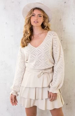 V-hals Trui Gehaakt Creme -Kleding Promotie Winkel V hals Trui Gehaakt Creme 2 586x900 2