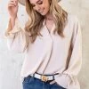 Verona V-hals Blouse Beige -Kleding Promotie Winkel Verona V hals Blouse Beige 3 586x900 1