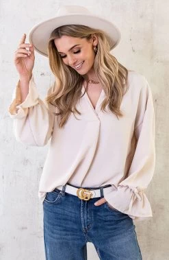 Verona V-hals Blouse Beige