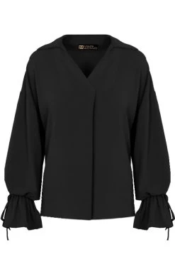 Verona V-hals Blouse Zwart -Kleding Promotie Winkel Verona V hals Blouse Zwart 586x900 1