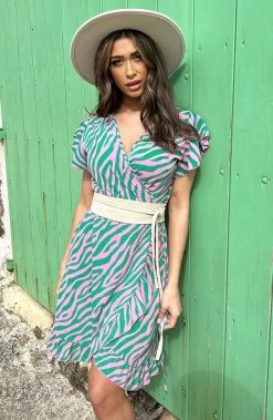 Wikkel Jurk Zebra Groen Roze