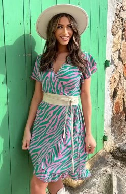 Wikkel Jurk Zebra Groen Roze -Kleding Promotie Winkel Wikkel Jurk Zebra Groen Roze 2 586x900 1