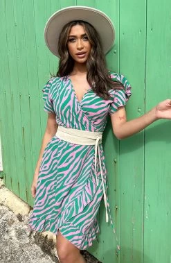 Wikkel Jurk Zebra Groen Roze -Kleding Promotie Winkel Wikkel Jurk Zebra Groen Roze 4 586x900 1
