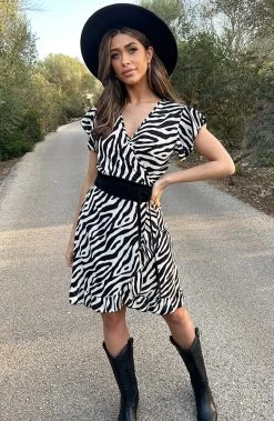 Wikkel Jurk Zebra Zwart Wit