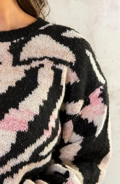 Zebraprint Trui Zwart -Kleding Promotie Winkel Zebraprint Trui Zwart 3 586x900 1