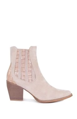 Croco Enkellaarzen Beige