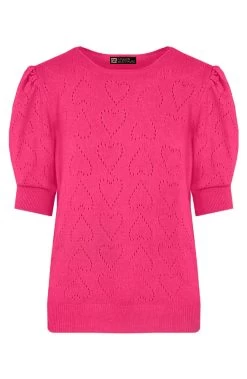 Hartjes Knitted Pofmouwen Top Fuchsia -Kleding Promotie Winkel hartjes knitted pofmouwen top fuchsia 586x900 1