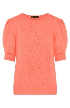 Hartjes Knitted Pofmouwen Top Koraal -Kleding Promotie Winkel hartjes knitted pofmouwen top koraal 586x900 2