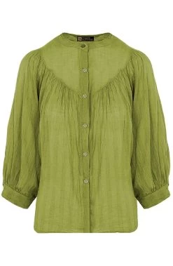 Katoenen Knopen Blouse Olive -Kleding Promotie Winkel katoenen knopen blouse olive 586x900 1