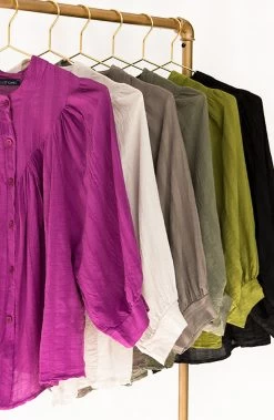 Katoenen Knopen Blouse Taupe -Kleding Promotie Winkel knopen blousess 586x900 1